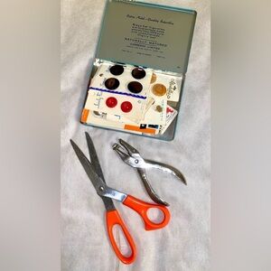 Orange Handled Scissors and Metal Hole Punch - all for sewing 🪡 accessories